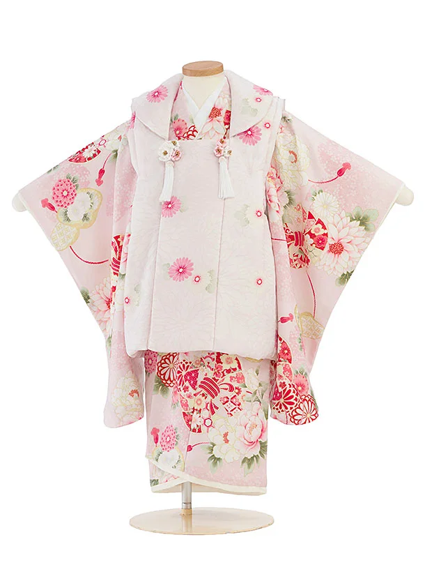 七五三レンタル(3歳女児被布) 0274 華徒然／ピンク×ピンク 熨斗菊牡丹