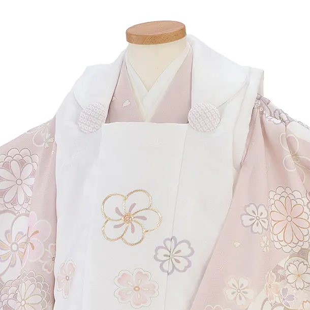 七五三レンタル(2歳女児被布) 0287 白×ピンクベージュ 花市松