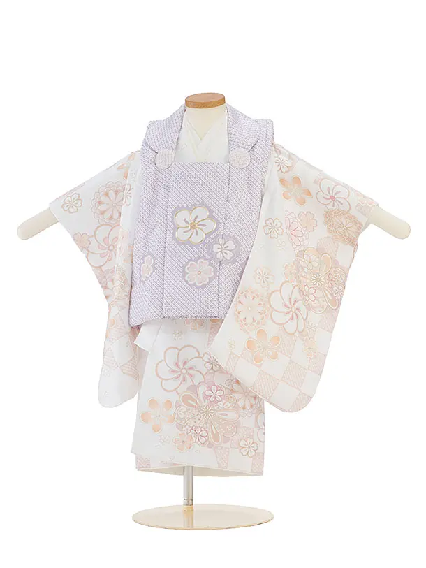 七五三レンタル(2歳女児被布) 0288 薄紫 鹿の子×白 花市松