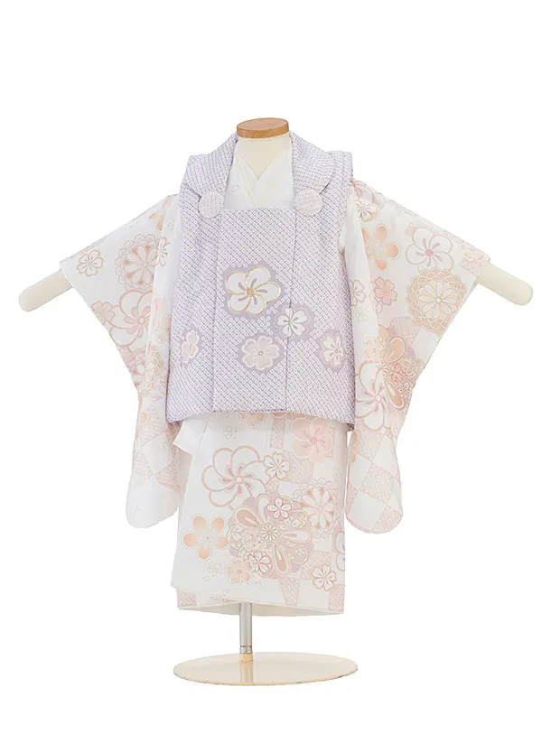 七五三レンタル(2歳女児被布) 0288 薄紫 鹿の子×白 花市松