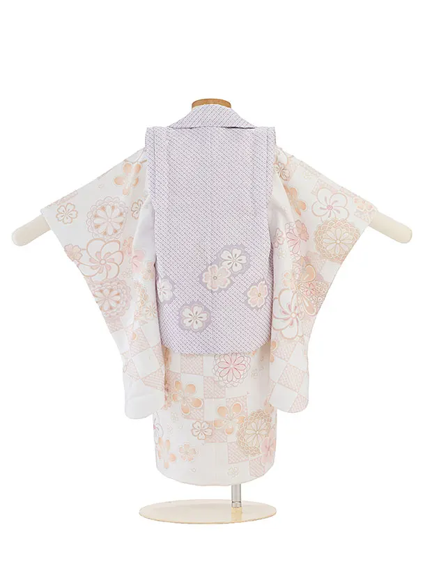七五三レンタル(2歳女児被布) 0288 薄紫 鹿の子×白 花市松
