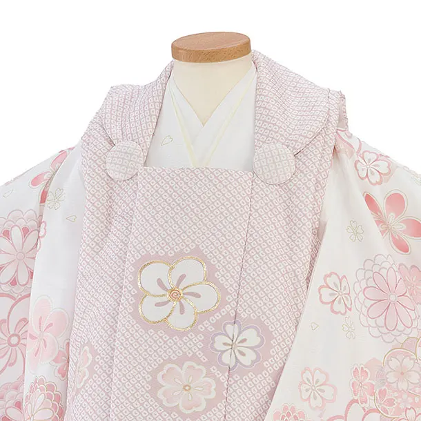 七五三レンタル(2歳女児被布) 0289 ピンクベージュ×白 花市松