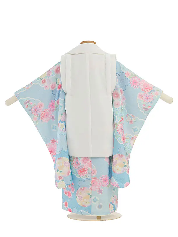 七五三レンタル(3歳女児被布) 0291 白×水色 花華