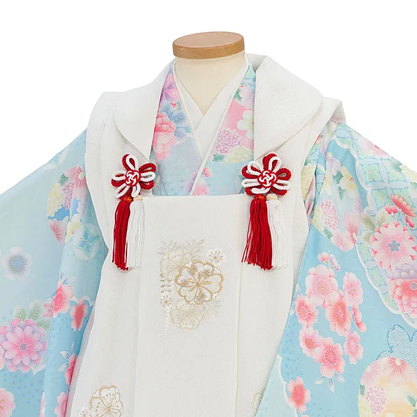 七五三レンタル(3歳女児被布) 0291 白×水色 花華