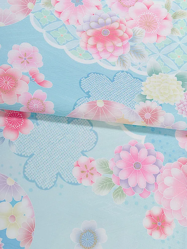七五三レンタル(3歳女児被布) 0291 白×水色 花華