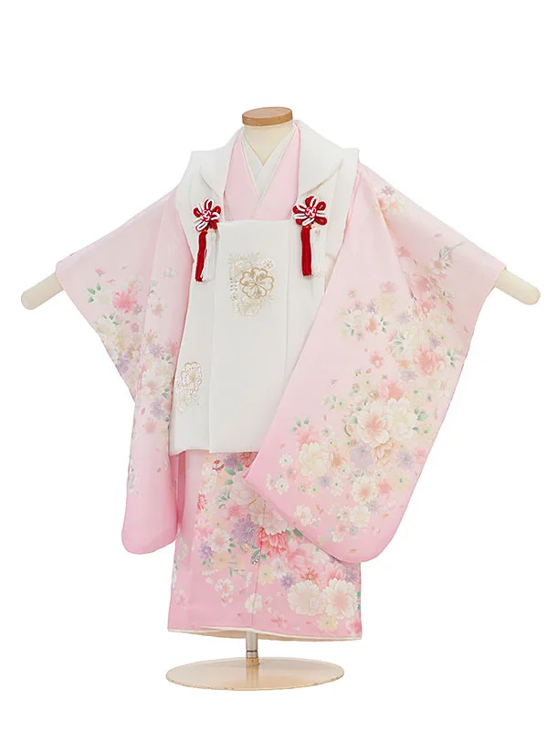 七五三レンタル(3歳女児被布) 0293 白×ピンク 桜