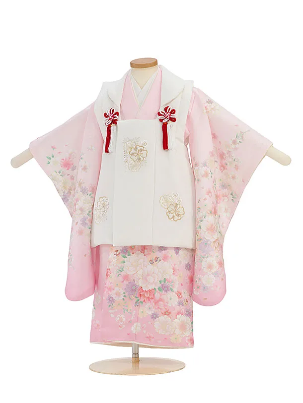 七五三レンタル(3歳女児被布) 0293 白×ピンク 桜