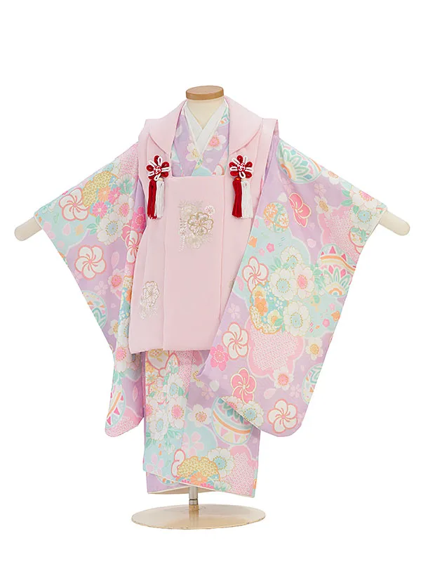 七五三レンタル(3歳女児被布) 0294 ピンク×ラベンダー 花まり