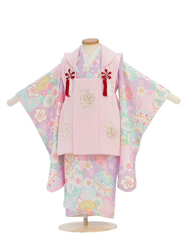 七五三レンタル(3歳女児被布) 0294 ピンク×ラベンダー 花まり