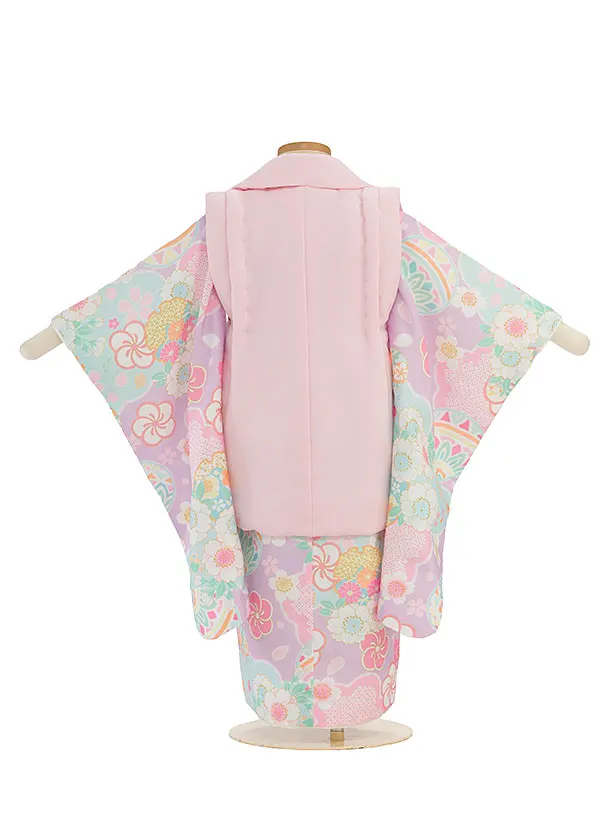 七五三レンタル(3歳女児被布) 0294 ピンク×ラベンダー 花まり