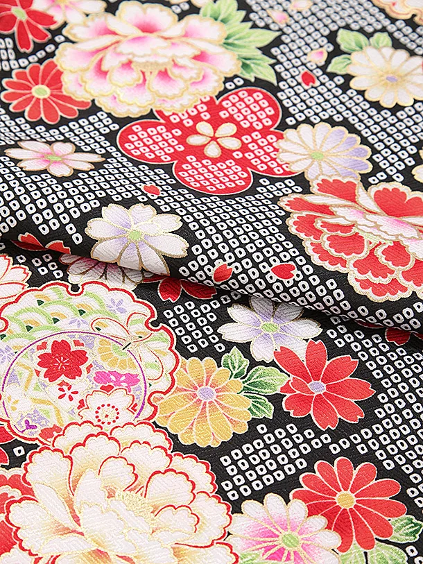 七五三レンタル(3歳女児被布) B538 赤×黒 鹿の子