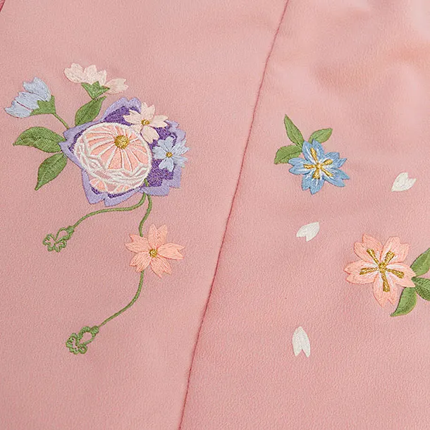 七五三レンタル(3歳女児被布) C066 ピンク×赤 小花