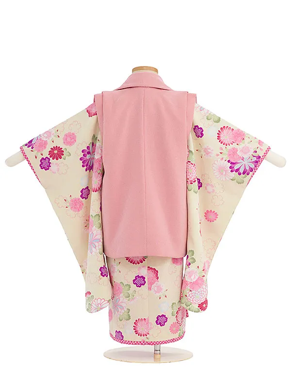 七五三レンタル(3歳女児被布) C070 ピンク×アイボリー 菊牡丹