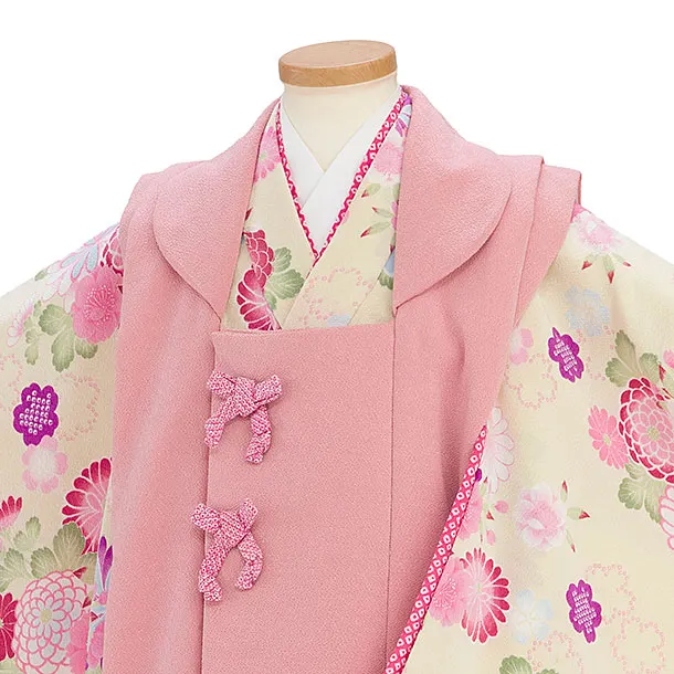 七五三レンタル(3歳女児被布) C070 ピンク×アイボリー 菊牡丹