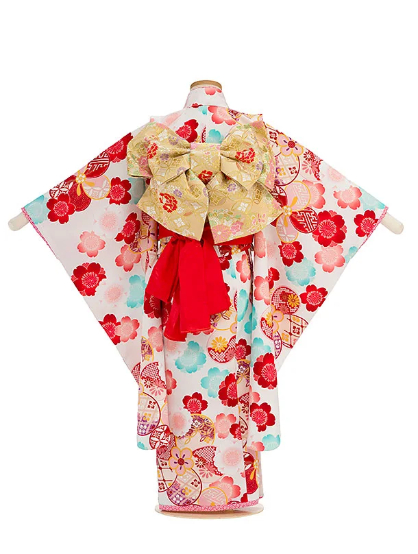 七五三レンタル(6歳7歳女児結び帯) C735 白 桜梅