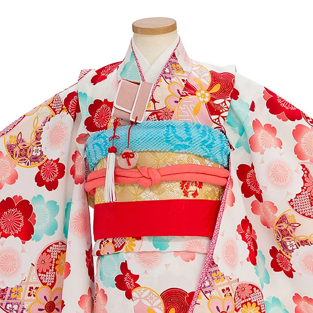 七五三レンタル(6歳7歳女児結び帯) C735 白 桜梅