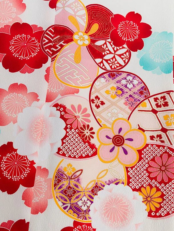 七五三レンタル(6歳7歳女児結び帯) C735 白 桜梅