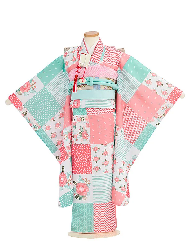 七五三レンタル(7歳女児結び帯) C736 白地 花ドット