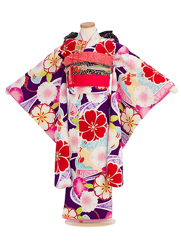 七五三レンタル(7歳女児袋帯) C742 紫 花扇