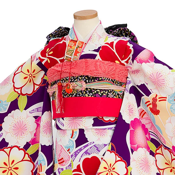 七五三レンタル(7歳女児袋帯) C742 紫 花扇