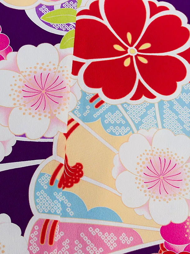 七五三レンタル(7歳女児袋帯) C742 紫 花扇