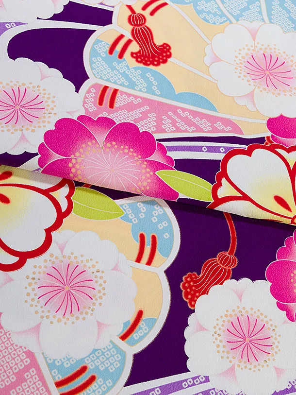 七五三レンタル(7歳女児袋帯) C742 紫 花扇