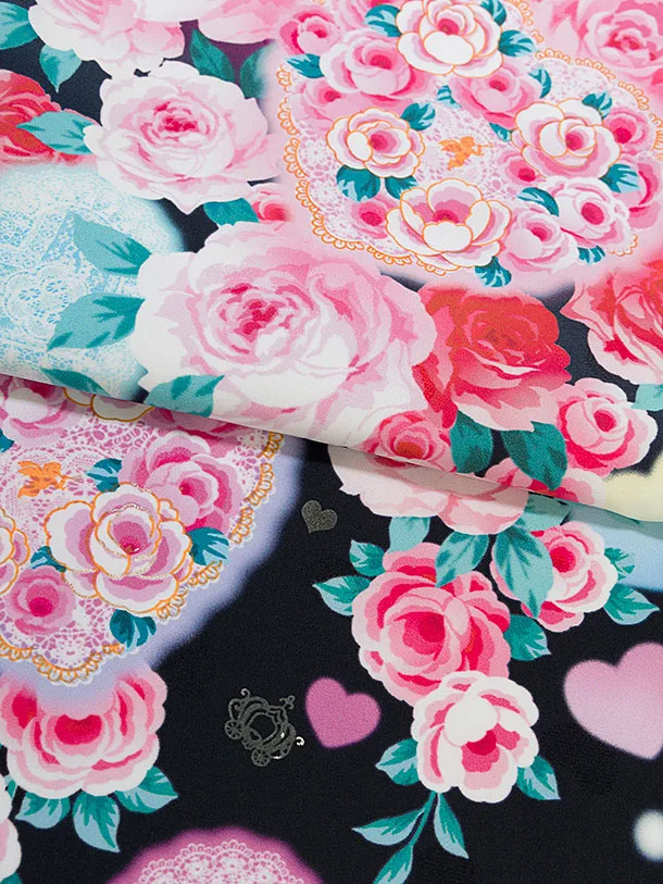 七五三レンタル(7歳女児袋帯) C747 黒地 バラハート