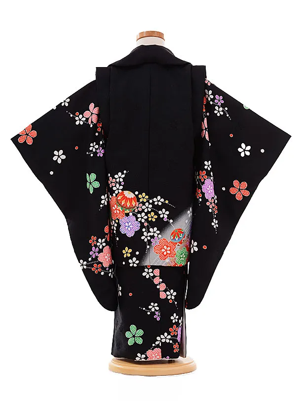 七五三レンタル(3歳女被布)D090 黒×黒 まり花