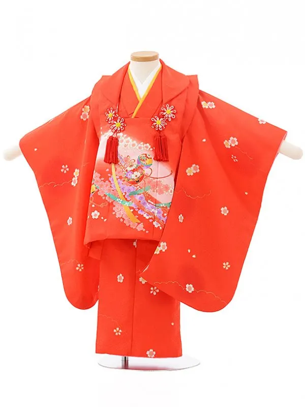 七五三レンタル(3歳女児被布)D109赤地 桜に鈴