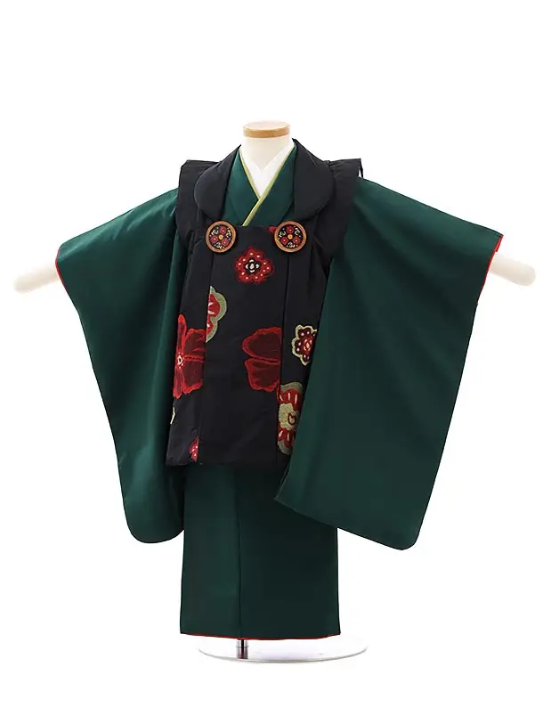 七五三レンタル(3歳女児被布) D119 黒×緑 大華