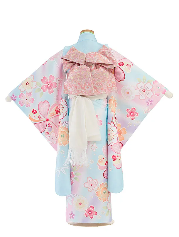 七五三レンタル(7歳女児結び帯) F304 淡水色 桜まり