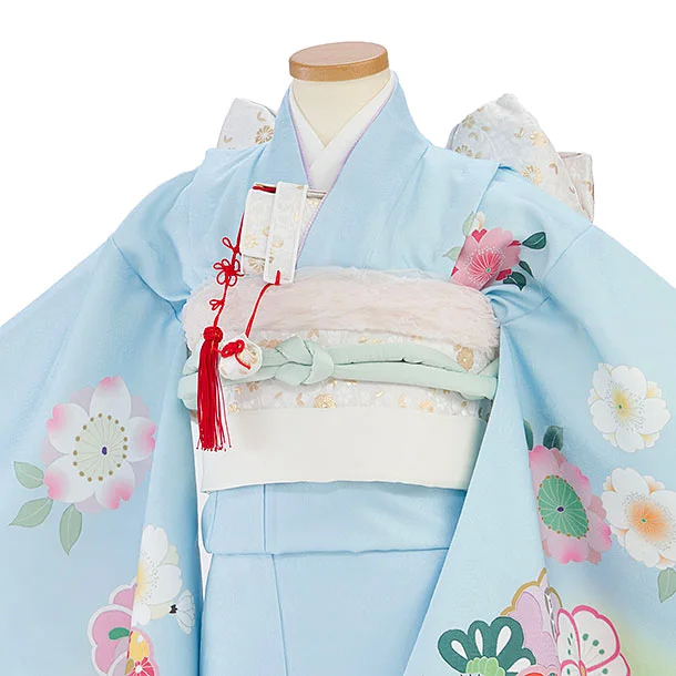 七五三レンタル(7歳女児結び帯) F306 水色ぼかし 花まり