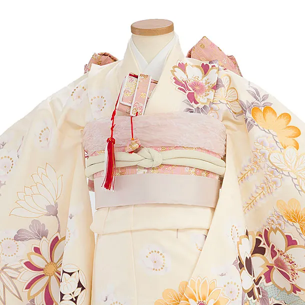 七五三レンタル(7歳女児結び帯) F308 クリーム 華扇