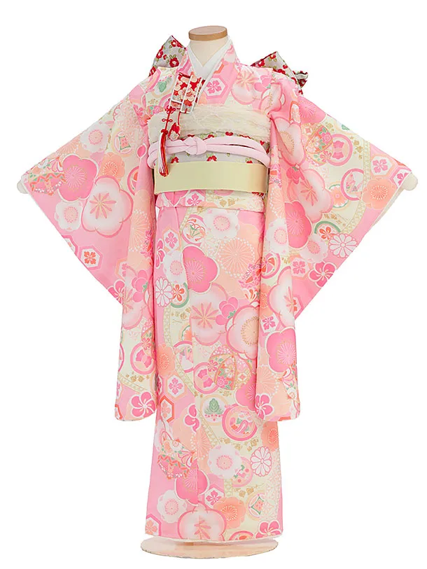 七五三レンタル(5歳女児結び帯) F314 ピンク 梅菊