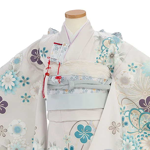 七五三レンタル(7歳女児結び帯) F344 淡グレー 桜菊梅
