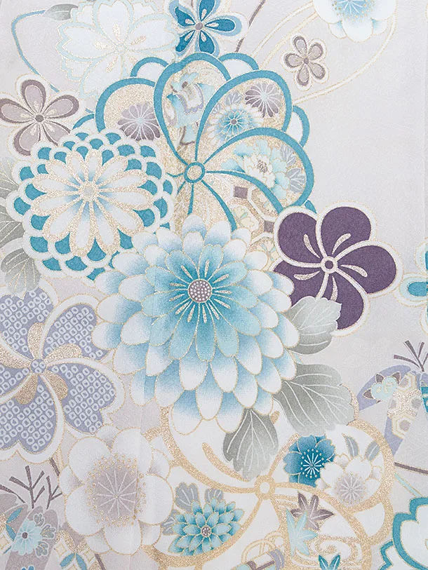 七五三レンタル(7歳女児結び帯) F344 淡グレー 桜菊梅