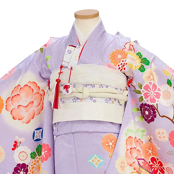 【正絹】七五三レンタル(7歳女児結び帯) F348 紫 華貝桶