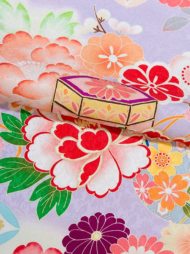 【正絹】七五三レンタル(7歳女児結び帯) F348 紫 華貝桶