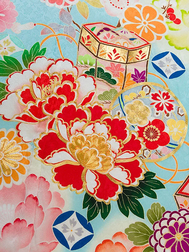 【正絹】七五三レンタル(7歳女児結び帯) F349 水色 華貝桶