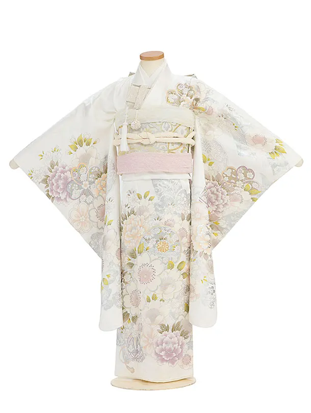 【正絹】七五三レンタル(7歳8歳女児結び帯) F351 オフホワイト 華鞠