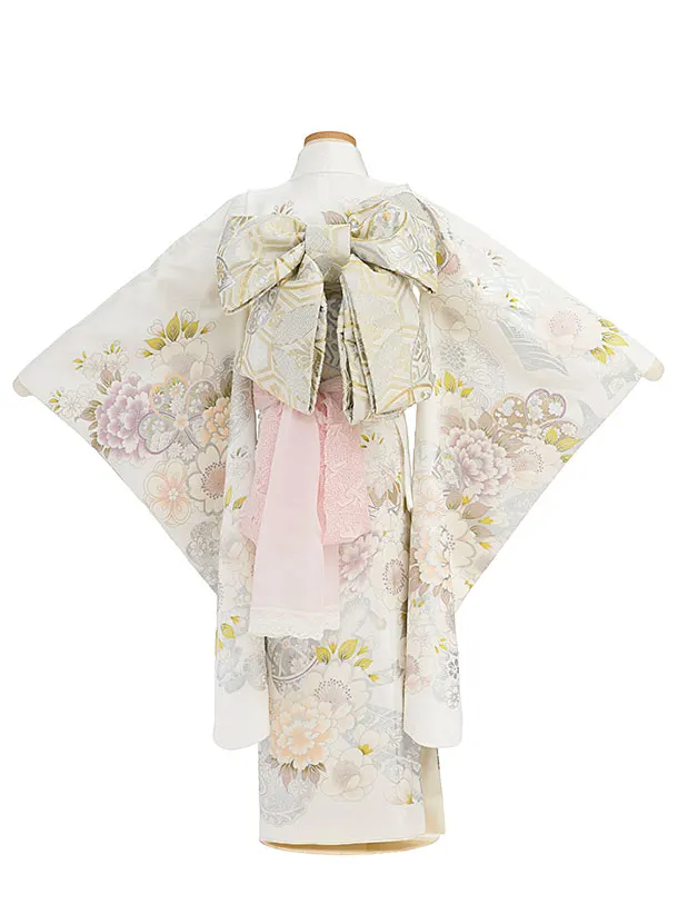 【正絹】七五三レンタル(7歳8歳女児結び帯) F351 オフホワイト 華鞠