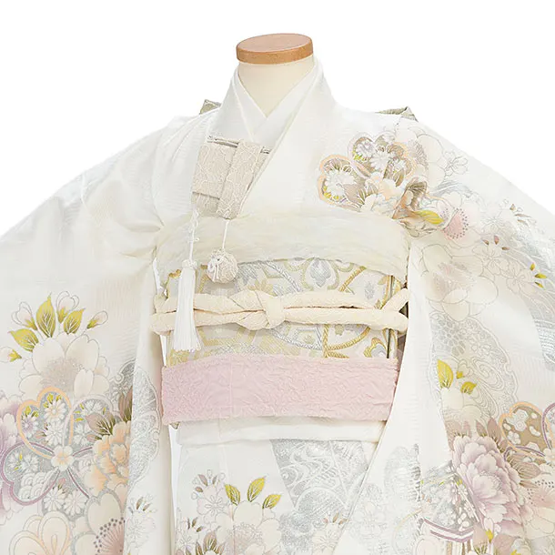 【正絹】七五三レンタル(7歳8歳女児結び帯) F351 オフホワイト 華鞠