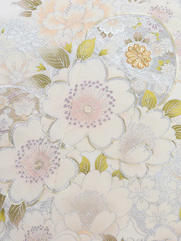 【正絹】七五三レンタル(7歳8歳女児結び帯) F351 オフホワイト 華鞠