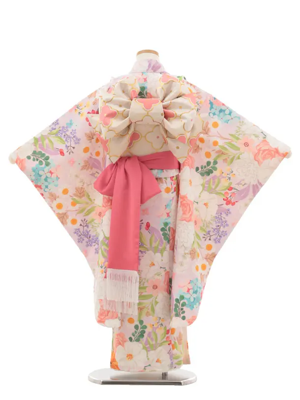 七五三(7歳女児結び帯) F368 花わらべ／ピンクパープル カラフルフラワー