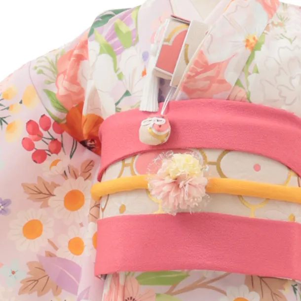 七五三(7歳女児結び帯) F368 花わらべ／ピンクパープル カラフルフラワー