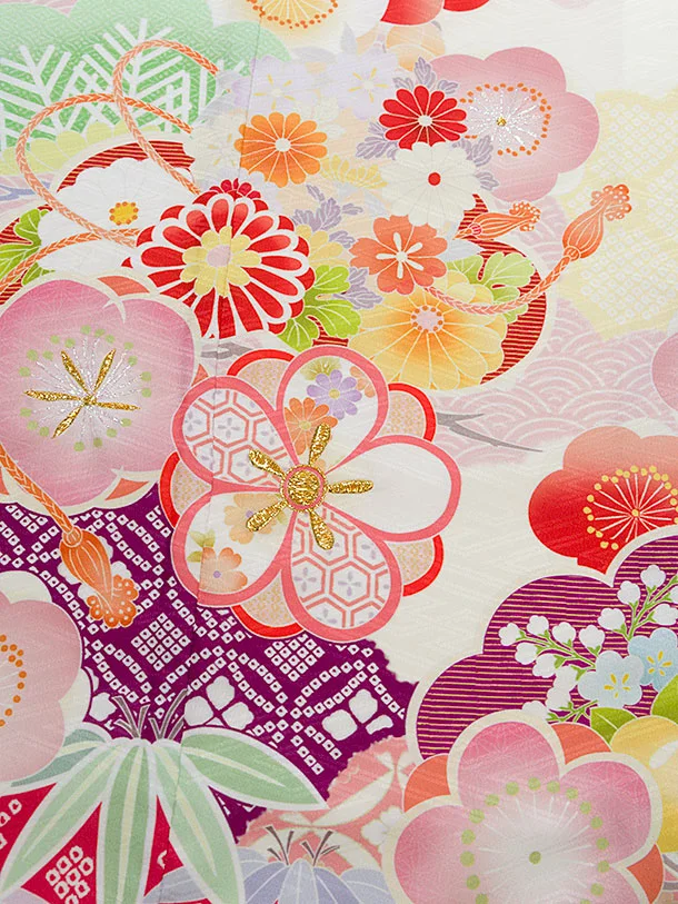 七五三レンタル(7歳女児結び帯) F370 式部浪漫／アイボリー 梅重ね