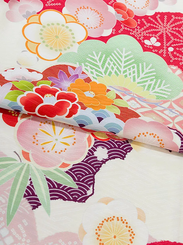 七五三レンタル(7歳女児結び帯) F370 式部浪漫／アイボリー 梅重ね