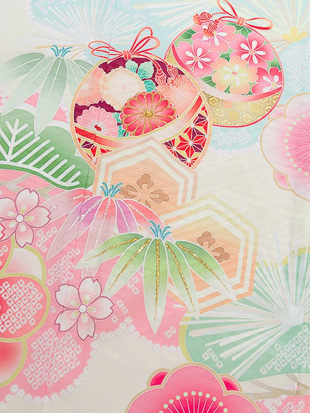 七五三レンタル(7歳女児結び帯) F372 式部浪漫／アイボリー 梅まり