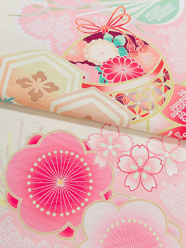 七五三レンタル(7歳女児結び帯) F372 式部浪漫／アイボリー 梅まり