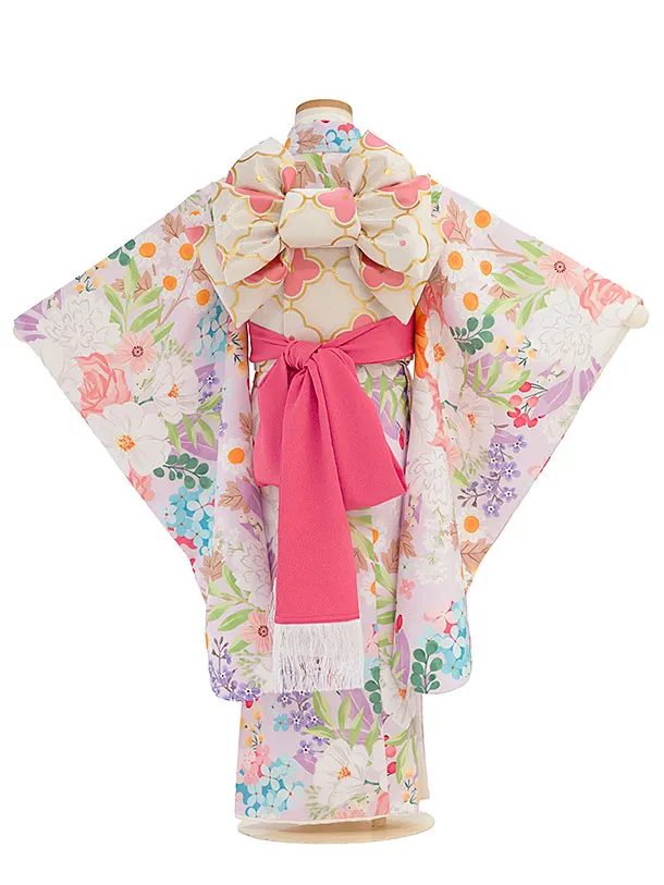 七五三(5歳女児結び帯) F377 花わらべ／ピンクパープル カラフルフラワー